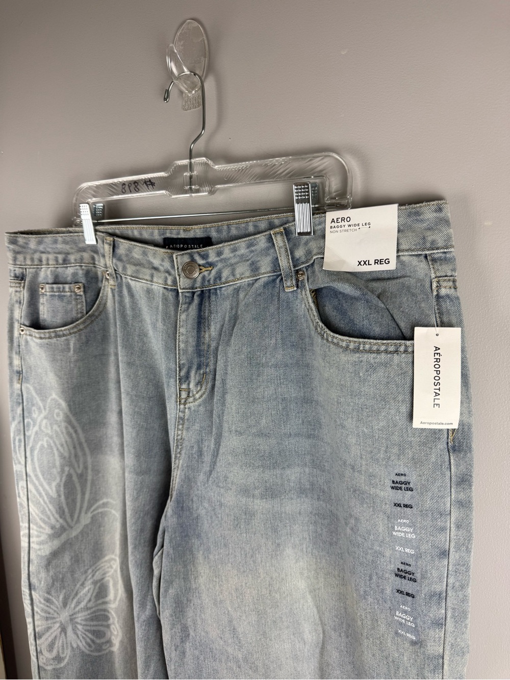 Aero Women’s Baggy Wide Leg Low Rise Light Wash Butterfly Jeans SZ XXL New Faded